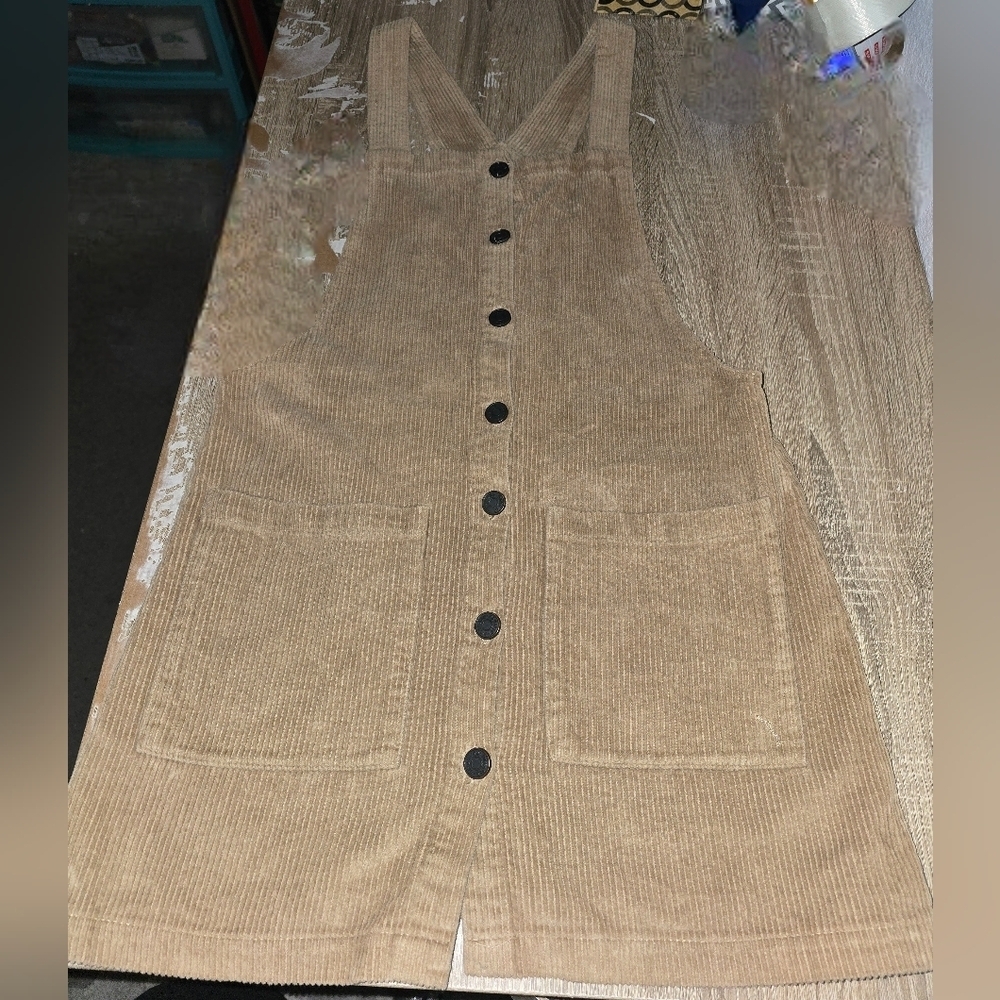 NWOT Pull&Bear Pull & Bear Corduroy Overall Dress Skirt Jumper Tan Size S - Picture 4 of 9